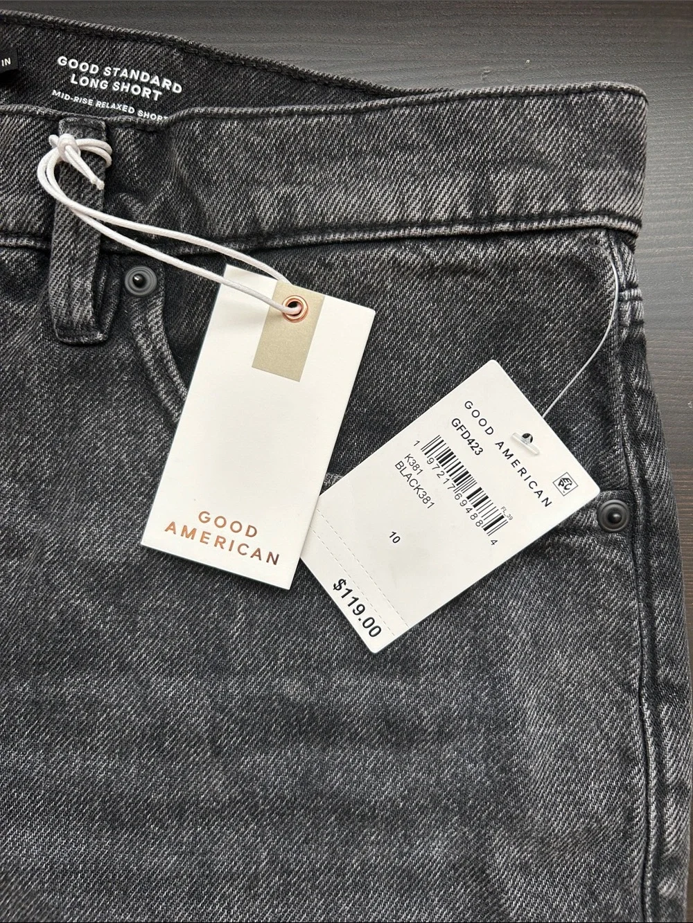 Good American Good Standard Long Shorts - Washed Black High-Rise